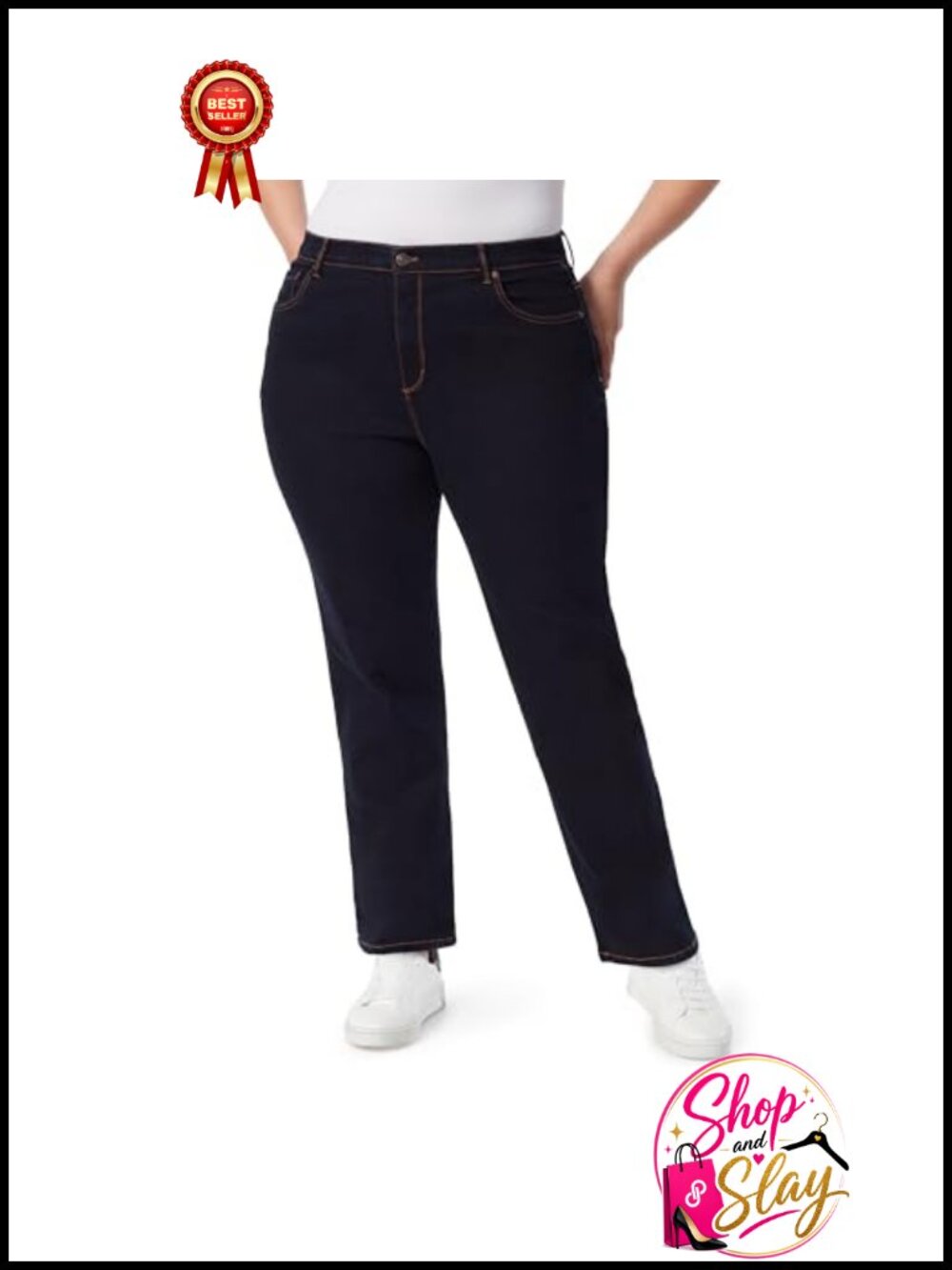 Womens High Rise Tapered Jeans Classic Fit Functional Pockets Belt Loops